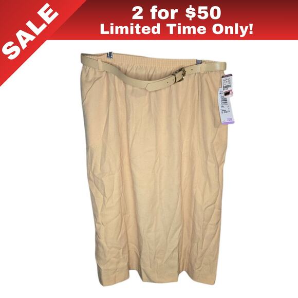 [Sale: 2 for $50!] Alfred Dunner Banana Cream A-Line Skirt w Belt 20W NWT 0292 - Picture 1 of 10